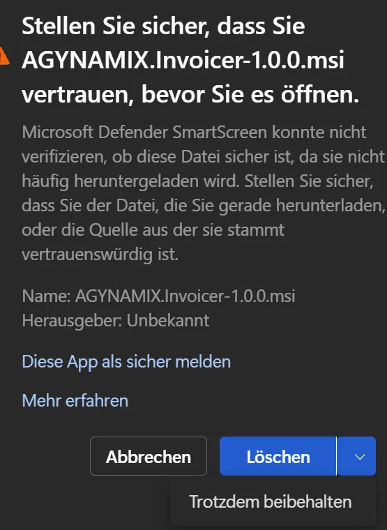 Klicken Sie auf 'Behalten'