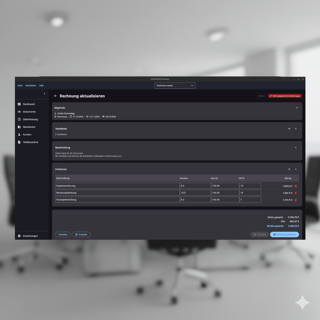 AGYNAMIX Invoicer Create Invoice Screen