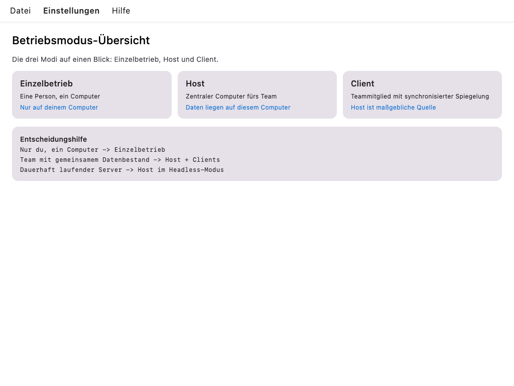 Betriebsmodus-Übersicht mit Host als maßgeblicher Instanz